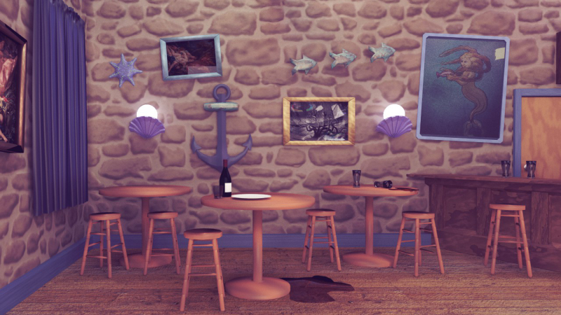 a filtered, lined image of a nautical themed bar