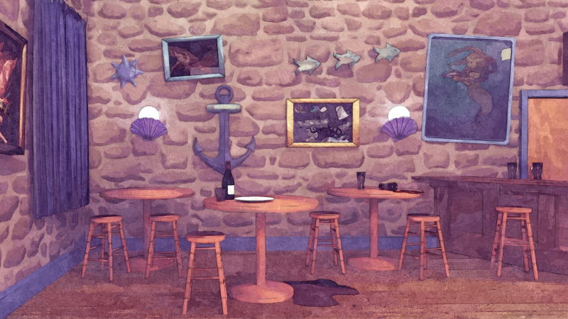 a filtered, lined image of a nautical themed bar