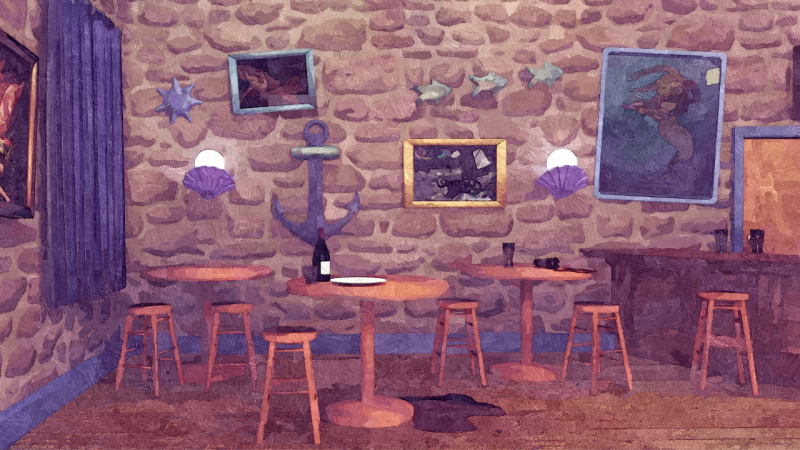 an oil paint filtered image of a nautical themed bar