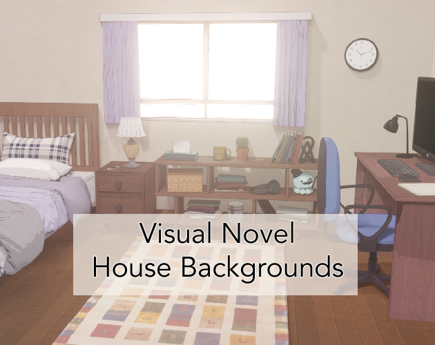 an anime style bedroom with the words Visual Novel House Backgrounds